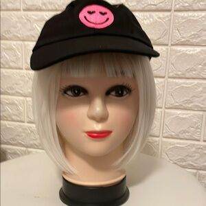 #101. Black Cap with Pink Smiley Face
